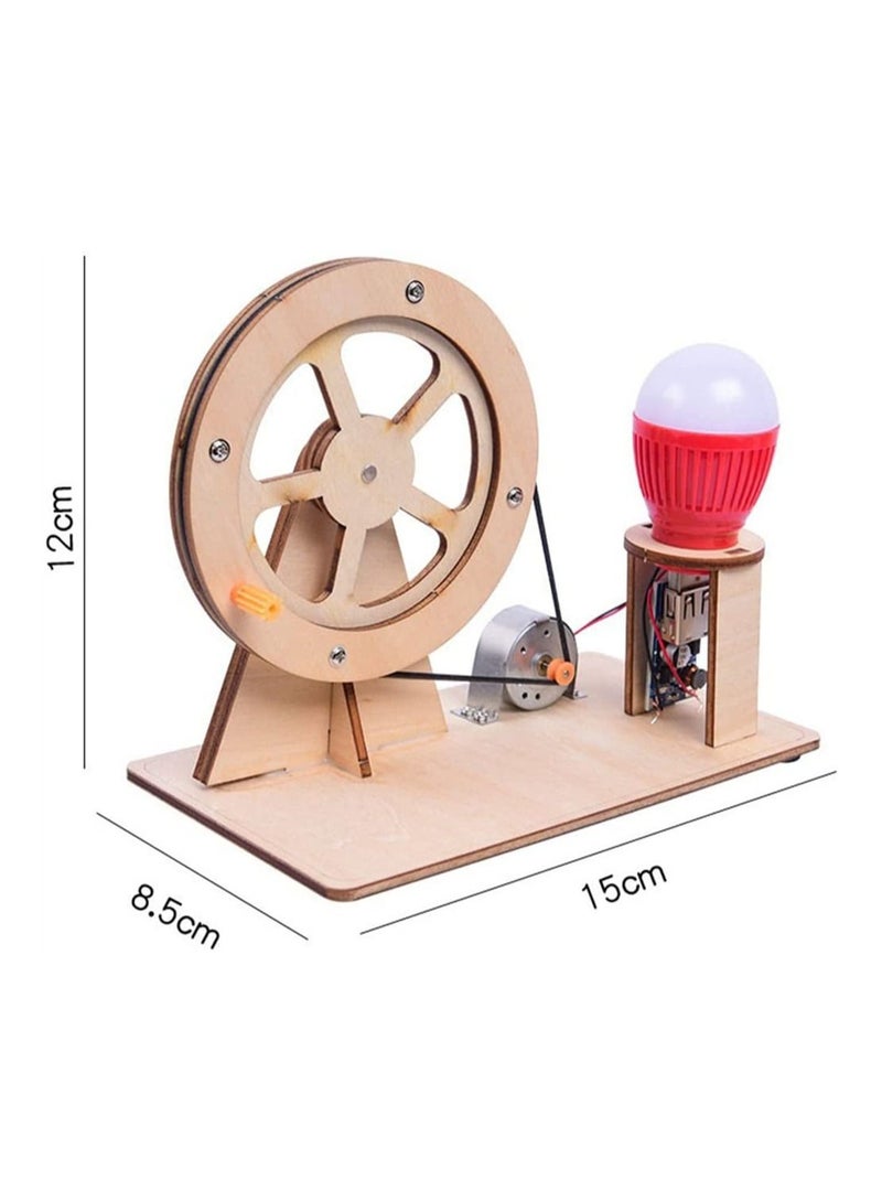 SYOSI Wooden Hand Cranked Generator, Science Kit Manual Generator Toy, Physics Experiment Puzzle Light Bulb, Science Experiments for Kids Age 6-14 - Image 3
