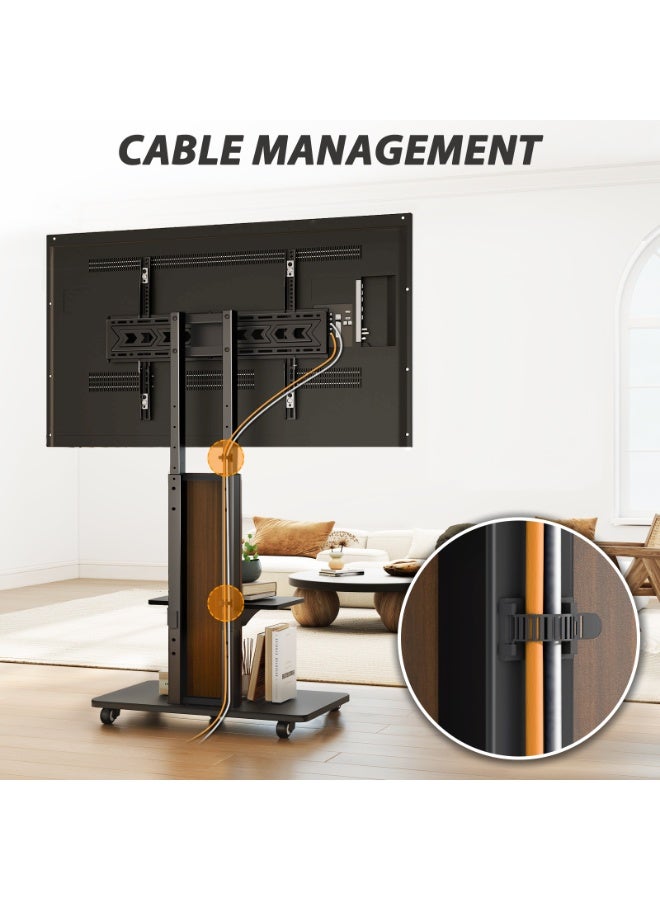 Rfiver Heavy-Duty Mobile TV Stand for 50–86 Inch TVs, Rolling TV Cart with Swivel Mount, Height Adjustable & AV Shelf, Lockable Wheels, Wooden Base, VESA 800x600 mm, 68 kg Capacity, Black & Oak | TF1304 - Image 5
