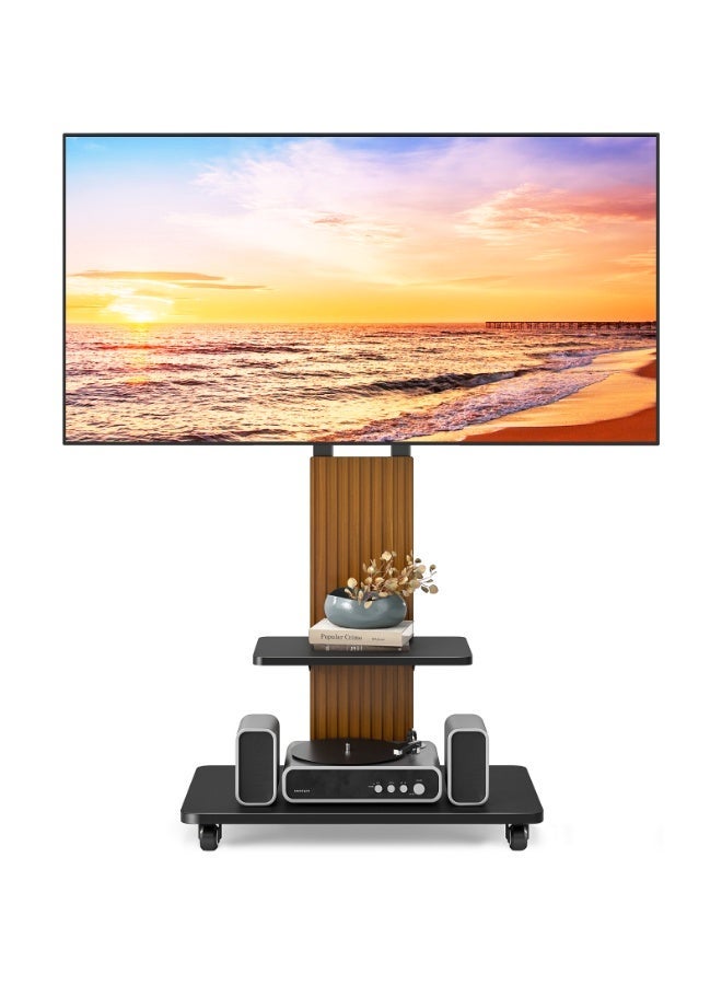 Rfiver Heavy-Duty Mobile TV Stand for 50–86 Inch TVs, Rolling TV Cart with Swivel Mount, Height Adjustable & AV Shelf, Lockable Wheels, Wooden Base, VESA 800x600 mm, 68 kg Capacity, Black & Oak | TF1304 - Image 3