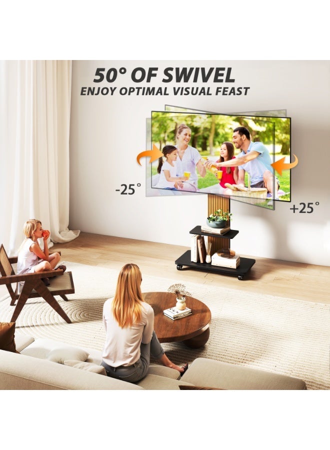 Rfiver Heavy-Duty Mobile TV Stand for 50–86 Inch TVs, Rolling TV Cart with Swivel Mount, Height Adjustable & AV Shelf, Lockable Wheels, Wooden Base, VESA 800x600 mm, 68 kg Capacity, Black & Oak | TF1304 - Image 2