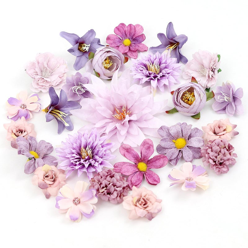 LARDUX 24 PCS Artificial Flower HeadsCraft Fake flower Decoration Mini Silk Purple Flower Heads Bulk Mix for DIY Wedding Party Hair Accessory Scrapbooking Home Decor