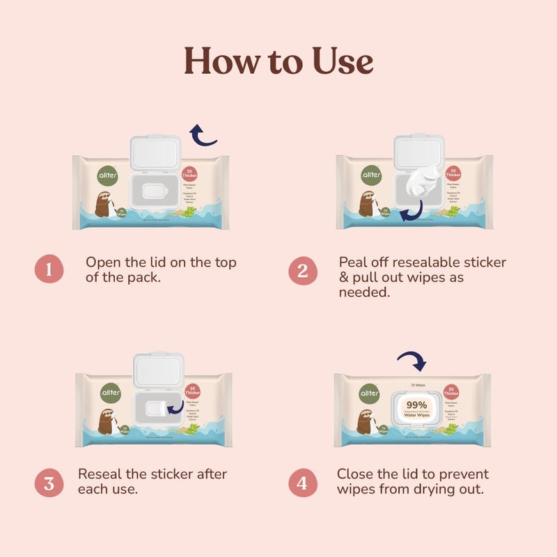 .allter 99% Water Moisturizing Wipes 3X Thickness, 3X Durability || Pack of 10 - Image 3