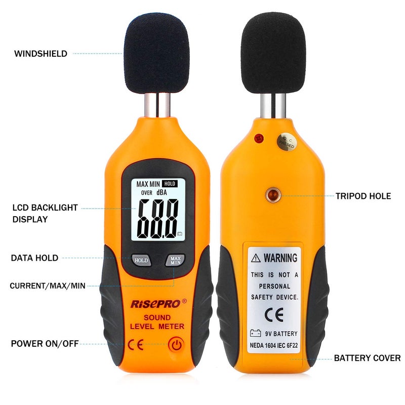 RISEPRO Decibel Meter, RISEPRO® Digital Sound Level Meter 30 – 130 dB Audio Noise Measure Device Backlight MAX/MIN, Data Hold Auto Power Off Dual Ranges HT-80A  - Image 2