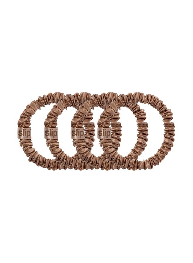 Slip Silk Skinny Scrunchies - Light Brown - 100% Pure 22 Momme Mulberry Silk Scrunchies for Women - Hair-Friendly + Luxurious Elastic Scrunchies Set (4 Scrunchies) - Image 1