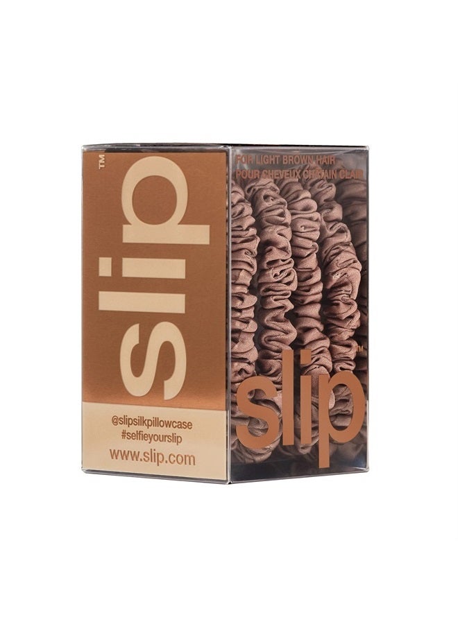 Slip Silk Skinny Scrunchies - Light Brown - 100% Pure 22 Momme Mulberry Silk Scrunchies for Women - Hair-Friendly + Luxurious Elastic Scrunchies Set (4 Scrunchies) - Image 3