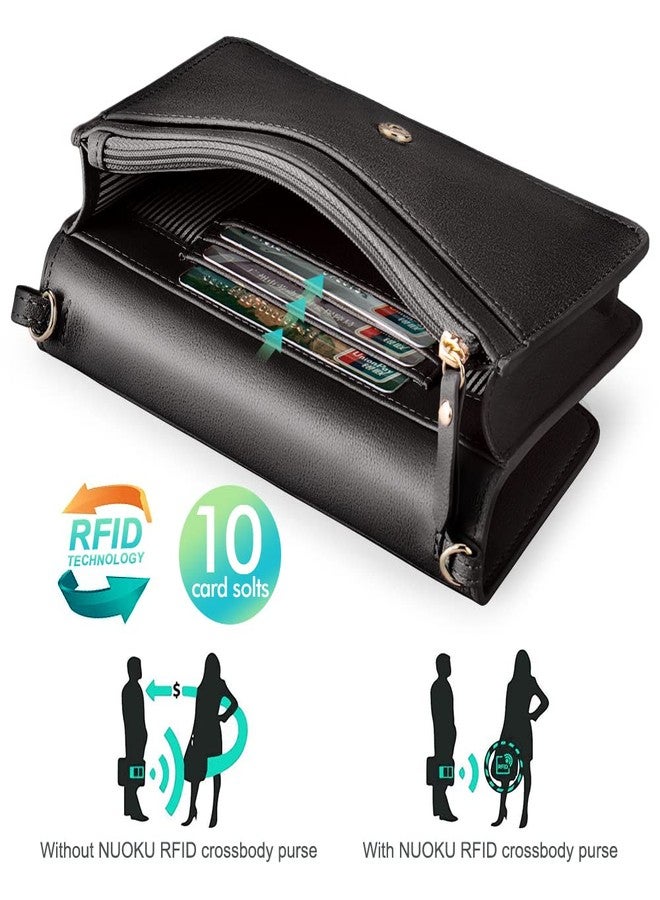 nuoku Women Small Crossbody Bag Cellphone Purse Wallet with RFID Card Slots 2 Straps Wristlet, A- Black - Image 3
