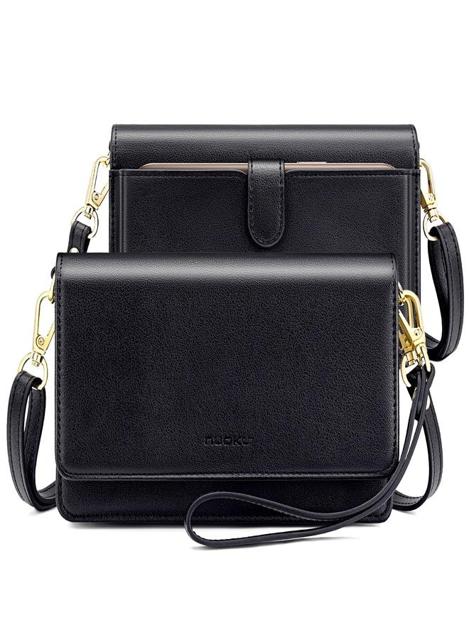 nuoku Women Small Crossbody Bag Cellphone Purse Wallet with RFID Card Slots 2 Straps Wristlet, A- Black - Image 1