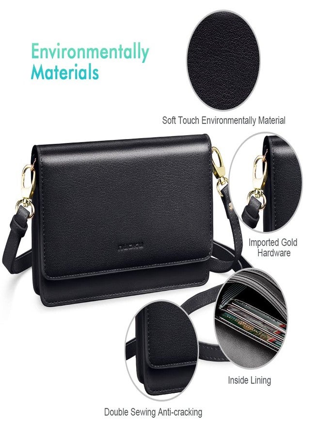 nuoku Women Small Crossbody Bag Cellphone Purse Wallet with RFID Card Slots 2 Straps Wristlet, A- Black - Image 5