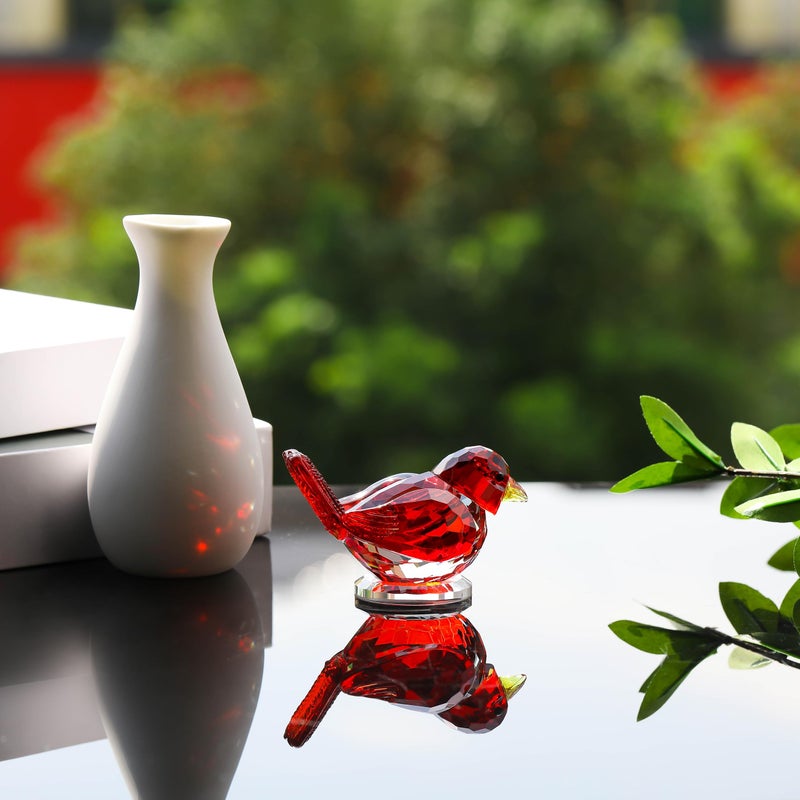 Qianwei Red Crystal Bird Figurine Collectible - Handmade Glass Animals Figurines Crystal Office Desk Table Home Decor Paperweight - Image 4