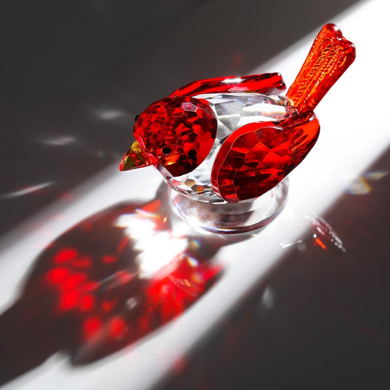 Qianwei Red Crystal Bird Figurine Collectible - Handmade Glass Animals Figurines Crystal Office Desk Table Home Decor Paperweight - Image 2