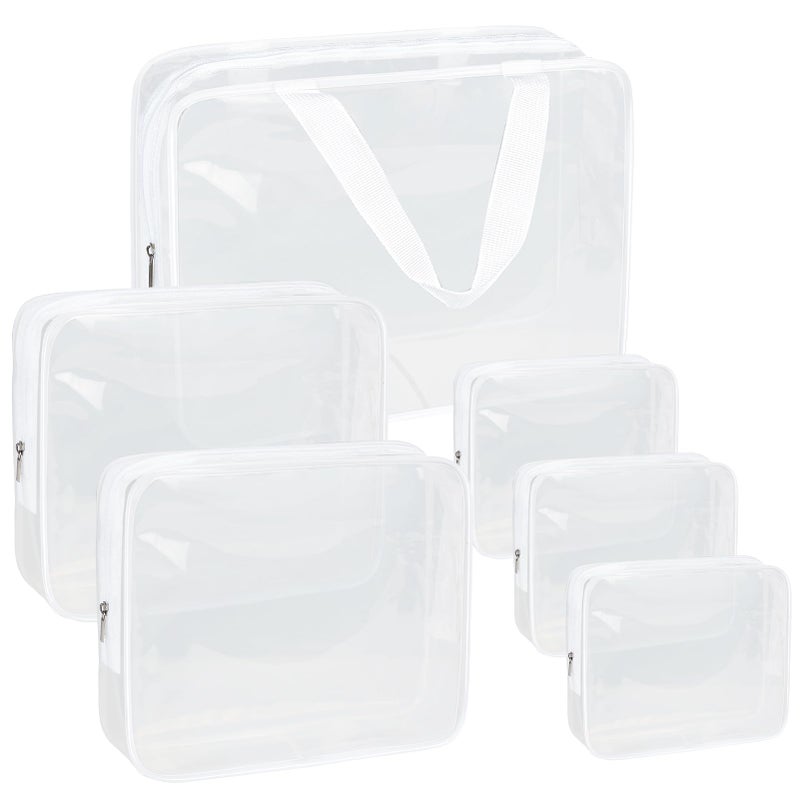 APREUTY Clear Makeup Bags TSA Approved 6 Pcs Cosmetic Makeup Bags Set Clear PVC with Zipper Handle Portable Travel Luggage Pouch Airport Airline Vacation Organization Bright White - Image 2