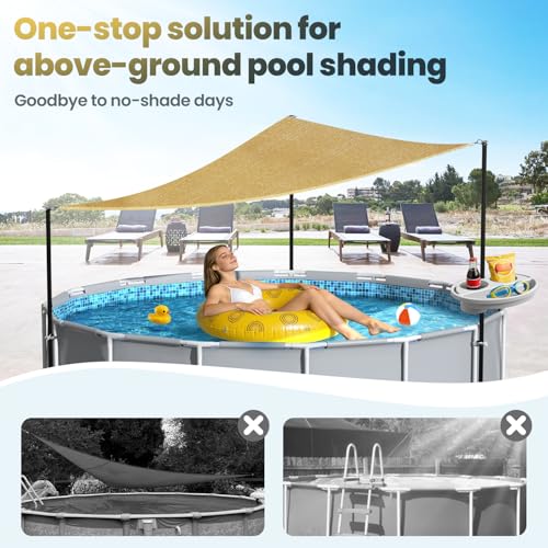 Calanofin Above Ground Pool Shade Set with Storage Tray – UV-Resistant Shade Sail for 15-22 Ft Pools, Outdoor Triangular Canopy with Sun Shade Poles for Deck, Backyard & Pool Essentials (13x13x13 Ft) - Image 2