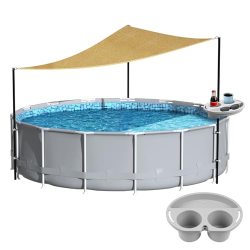 Calanofin Above Ground Pool Shade Set with Storage Tray – UV-Resistant Shade Sail for 15-22 Ft Pools, Outdoor Triangular Canopy with Sun Shade Poles for Deck, Backyard & Pool Essentials (13x13x13 Ft) - Image 1