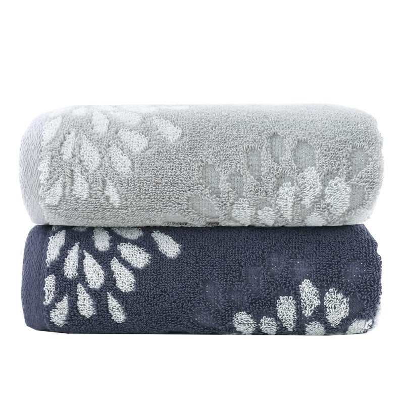 Pidada Hand Towels Set of 2 Hydrangea Floral Pattern 100 Cotton Absorbent Soft Decorative Towel for Bathroom 134 x 295 Inch Light Grey  Denim Blue