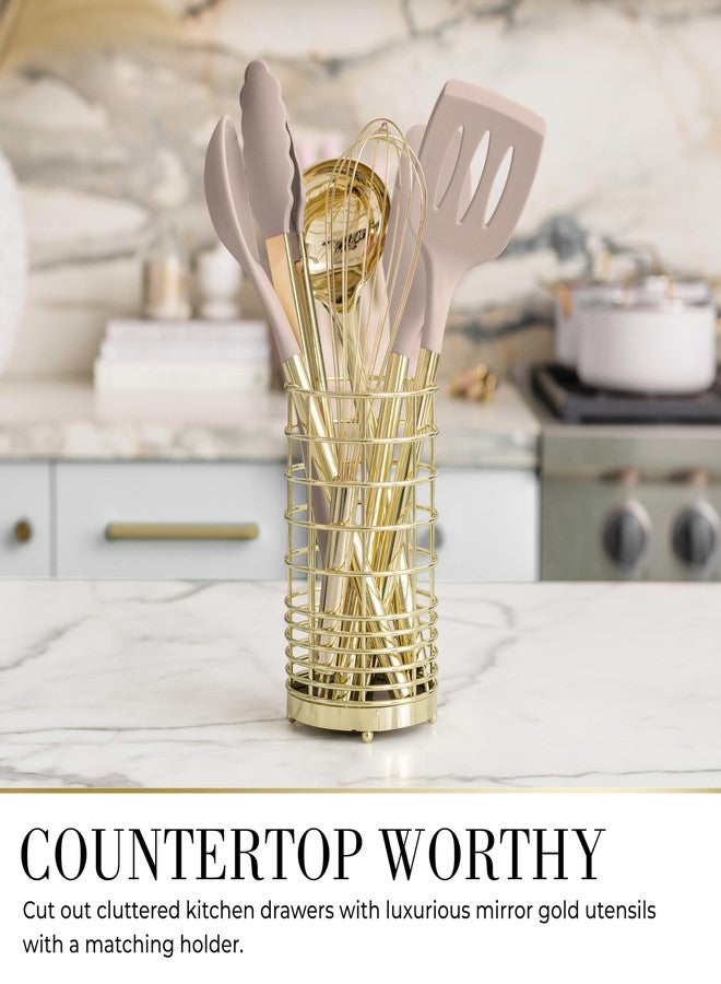 styled settings 7-Piece Beige & Gold Kitchen Utensils Set - Non-Toxic Silicone & Stainless Steel Tools for Cooking, Serving, & Hosting - Ideal for Nonstick Cookware & Modern Kitchens, with Gold Utensil Holder - Image 5