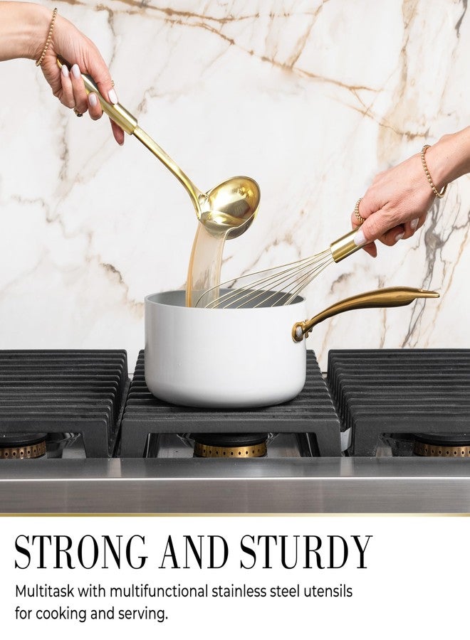 styled settings 7-Piece Beige & Gold Kitchen Utensils Set - Non-Toxic Silicone & Stainless Steel Tools for Cooking, Serving, & Hosting - Ideal for Nonstick Cookware & Modern Kitchens, with Gold Utensil Holder - Image 4