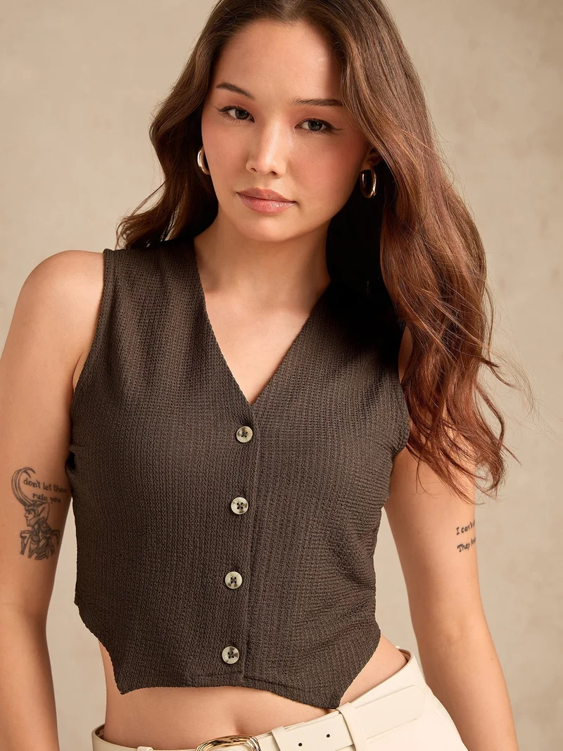 OUTZIDR Olive V Neck Vest Top