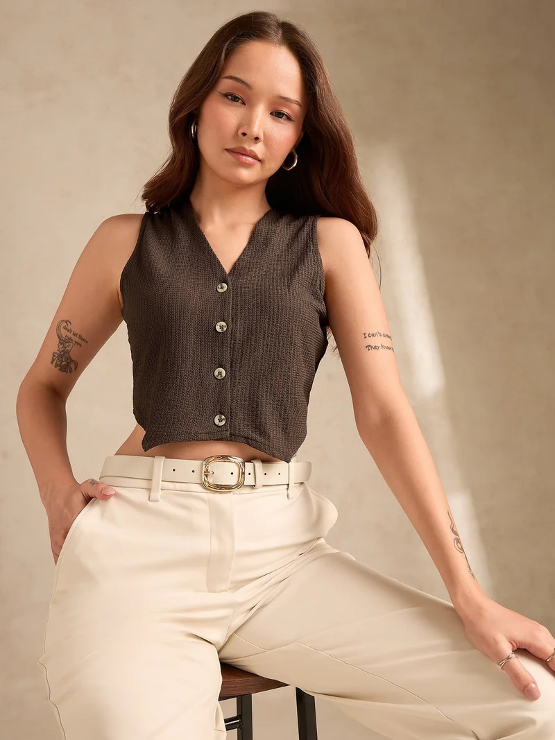 Outzidr  Olive V Neck Vest Top for Women | Best Price UAE