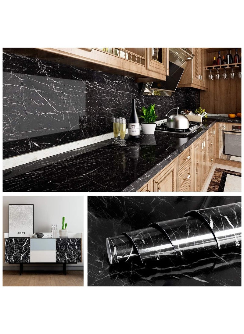 Hihonor Marble Pattern Water Resistant Sticky Back Wall Paper Furniture Sticker Plastic Roll Peel and Stick Wallpaper Glossy Glitter Effect Contact Paper Vinyl Film Decor Wall Kitchen 40cm*500cm  - Image 1