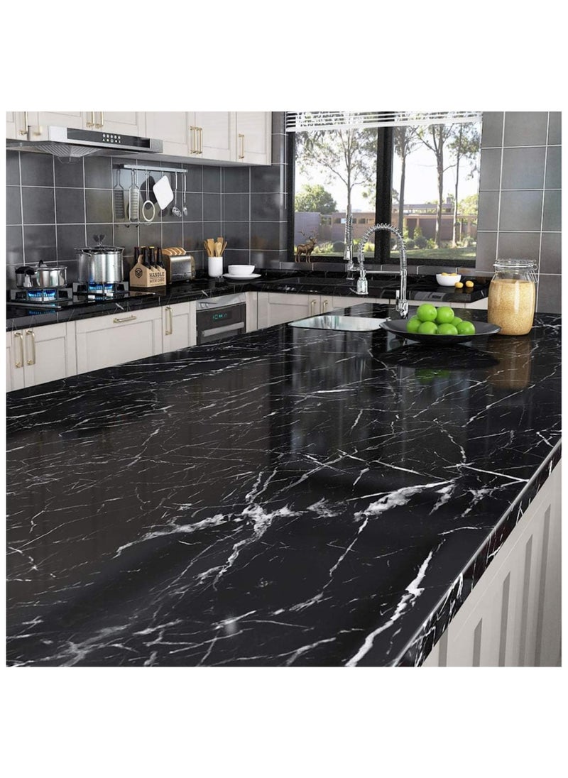 Hihonor Marble Pattern Water Resistant Sticky Back Wall Paper Furniture Sticker Plastic Roll Peel and Stick Wallpaper Glossy Glitter Effect Contact Paper Vinyl Film Decor Wall Kitchen 40cm*500cm  - Image 2