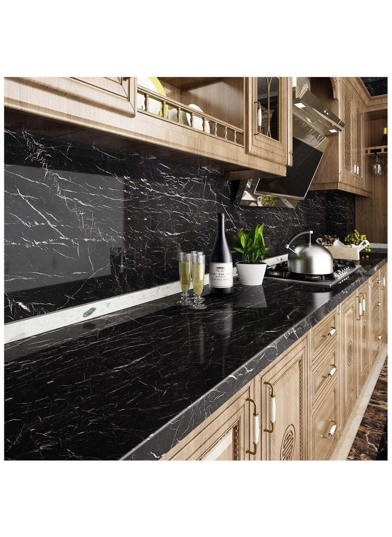 Hihonor Marble Pattern Water Resistant Sticky Back Wall Paper Furniture Sticker Plastic Roll Peel and Stick Wallpaper Glossy Glitter Effect Contact Paper Vinyl Film Decor Wall Kitchen 40cm*500cm  - Image 4