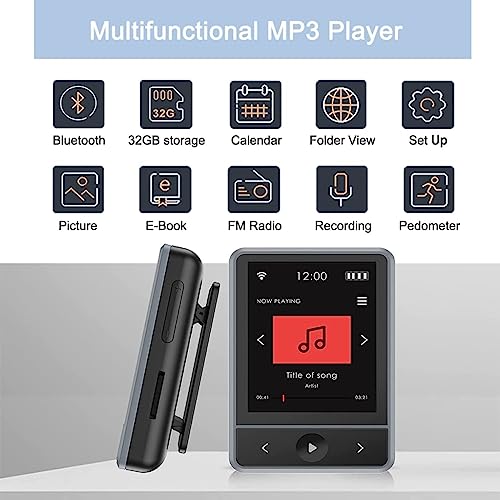 Concept Kart Portable MP3 Player with Clip on Design & Bluetooth 5.0 High Fidelity Lossless Sound Quality FM Radio, Recording, E-Book Support | 32GB Built-in Storage | Multifunctional Ultralight Mini Music Player - Image 5