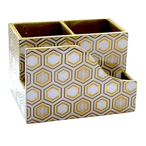 Tranquil Square | Handcrafted | Premium Finish | Glossy White Marble Design Wooden Napkin Cutlery Holder - Image 3