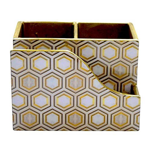 Tranquil Square | Handcrafted | Premium Finish | Glossy White Marble Design Wooden Napkin Cutlery Holder - Image 4