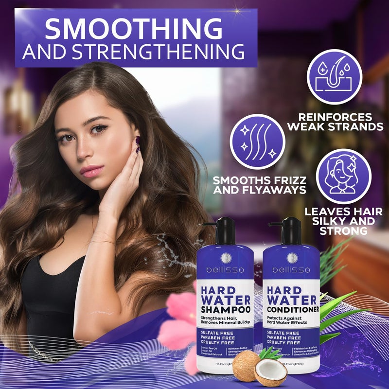 BELLISSO Hard Water Shampoo and Conditioner Set - Sulfate Free Hair Care Products for Women and Men - Moisturizing Treatment with Chelating Properties for a Deep Clean - Remover for Cleansing Mineral Build Up - Image 2