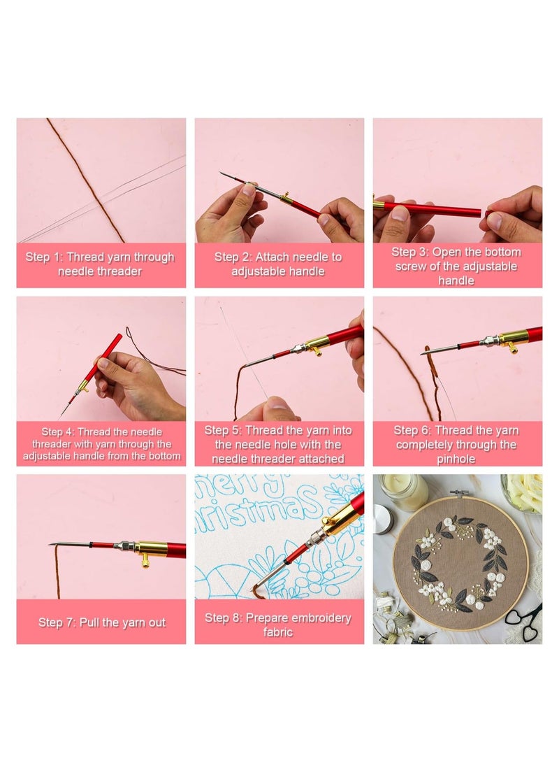 13pcs Punch Needle Kits Adjustable Punch Needle Tool Embroidery Needles Set Sewing Art Needles with 7 Size Punch Needle Heads Seam Ripper for Adults Beginner Floss Cross Stitch DIY Craft - Image 4