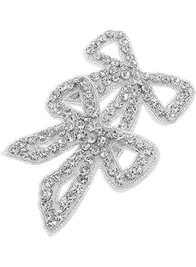 Silver Rhinestone Bow Patches for DIY Clothing Dresses Jeans Shoes Bags Accessories - Image 1