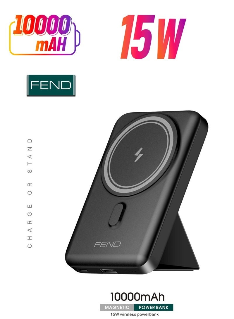 FEND FP105 Magnetic Power Bank – 10000mAh Portable Charger | 15W PD Fast Charging | Built-in Stand | Mini Compact Design | Magnetic Wireless Battery Pack for Smartphones & Accessories - Image 1