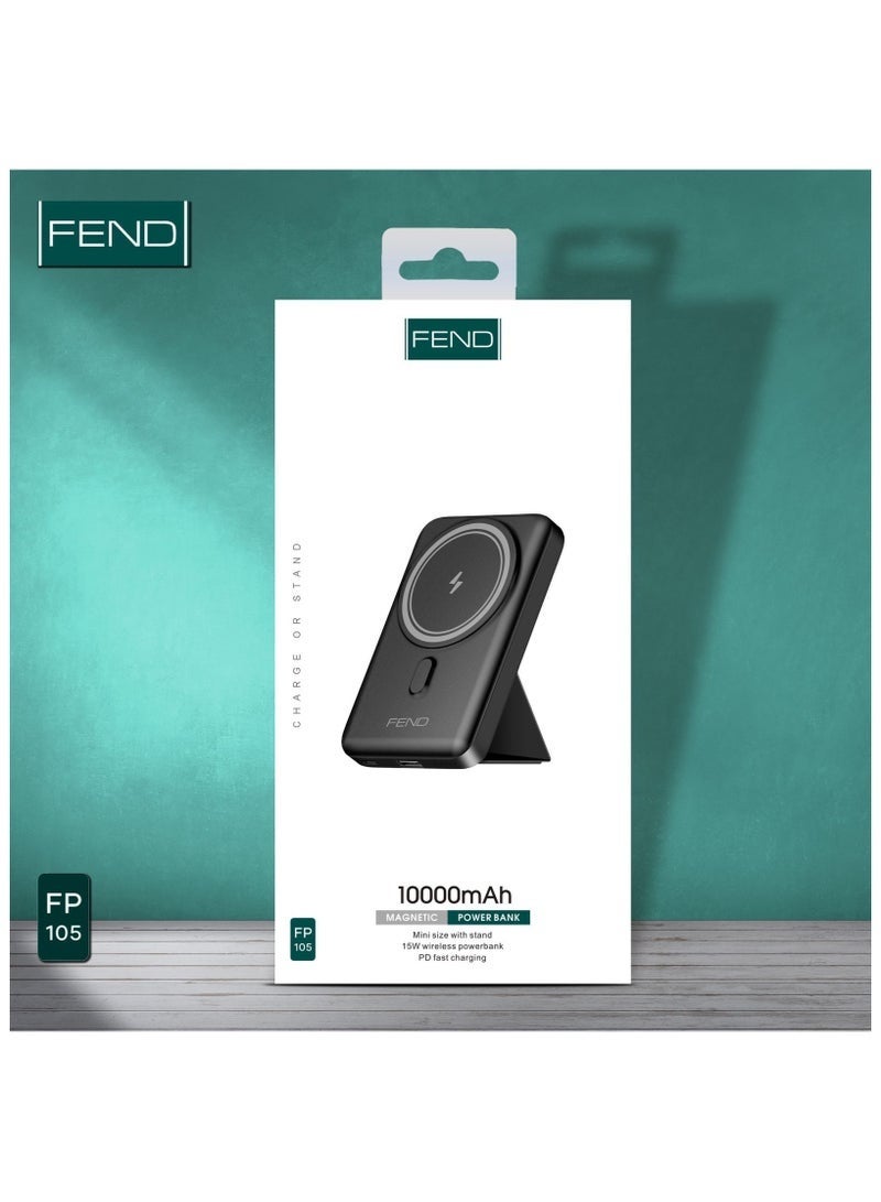 FEND FP105 Magnetic Power Bank – 10000mAh Portable Charger | 15W PD Fast Charging | Built-in Stand | Mini Compact Design | Magnetic Wireless Battery Pack for Smartphones & Accessories - Image 2