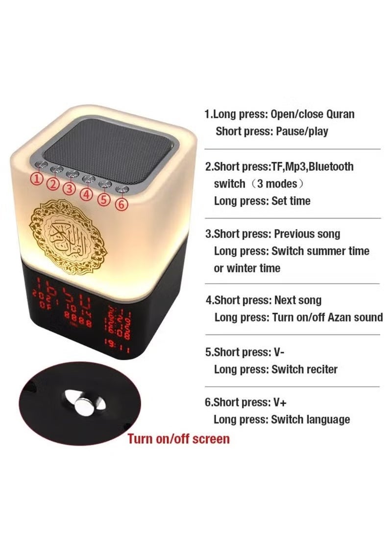 JAJEEK SQ-229 Touch Quran Speaker – Remote and App Control, Multicolor Changing Azan Bluetooth Speaker with Night Light, MP3 Music Player, 16 Reciters, 15 Translations, 8GB Storage, Digital Azan Table Alarm Clock  - Image 4