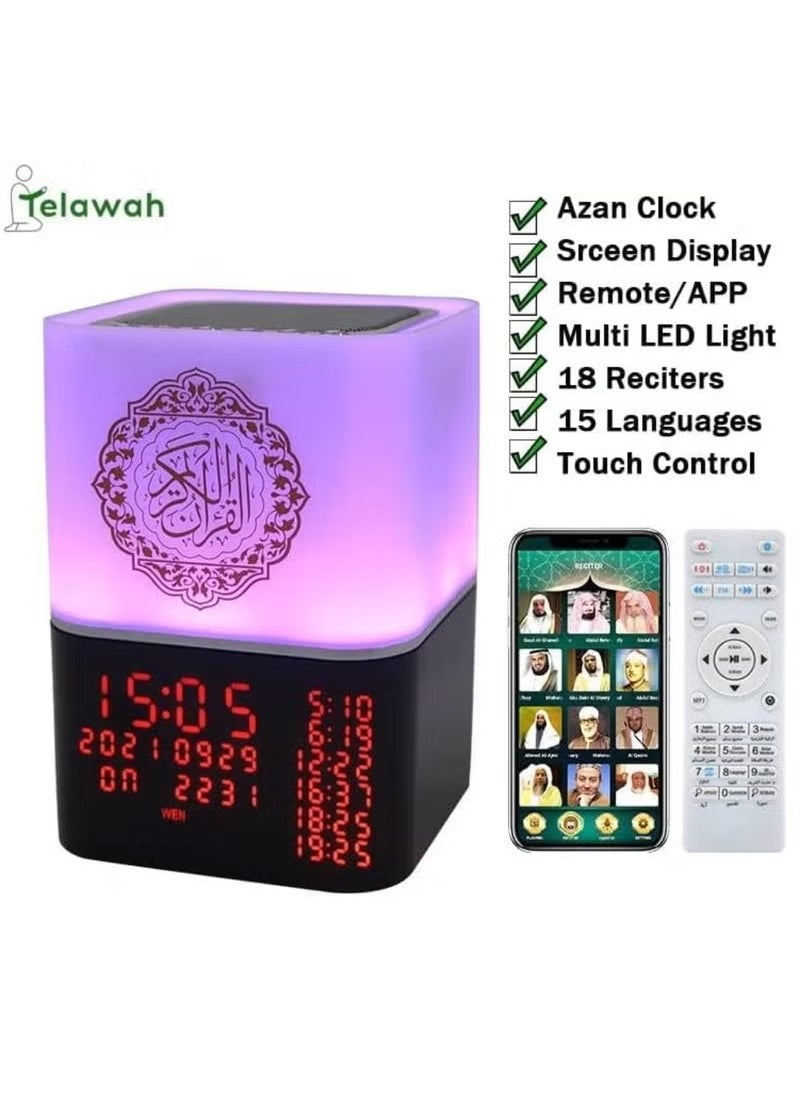 JAJEEK SQ-229 Touch Quran Speaker – Remote and App Control, Multicolor Changing Azan Bluetooth Speaker with Night Light, MP3 Music Player, 16 Reciters, 15 Translations, 8GB Storage, Digital Azan Table Alarm Clock  - Image 2