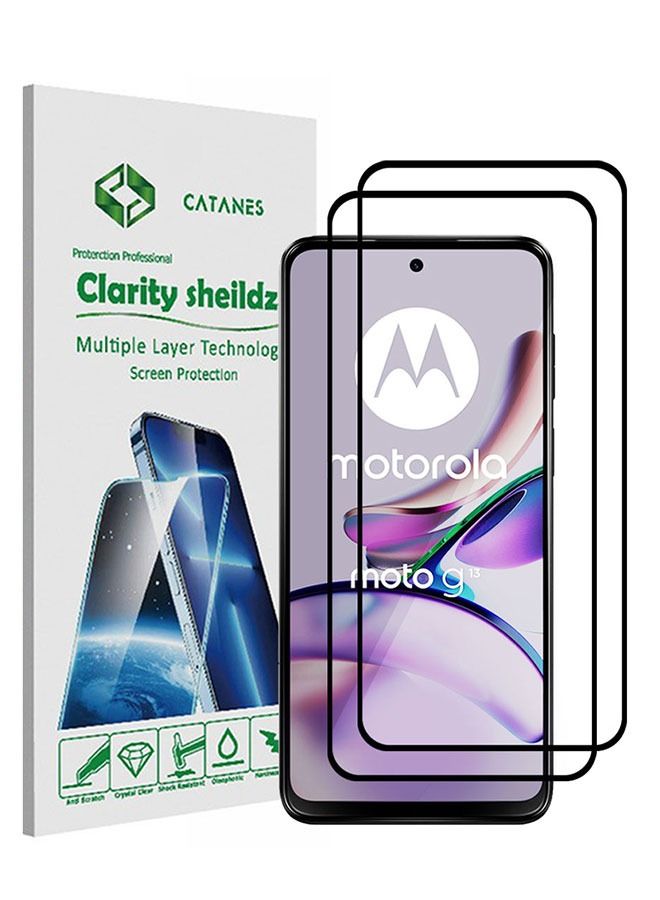 CATANES 2 Pack For Motorola Moto G13 Screen Protector Tempered Glass Full Glue Back - Image 1