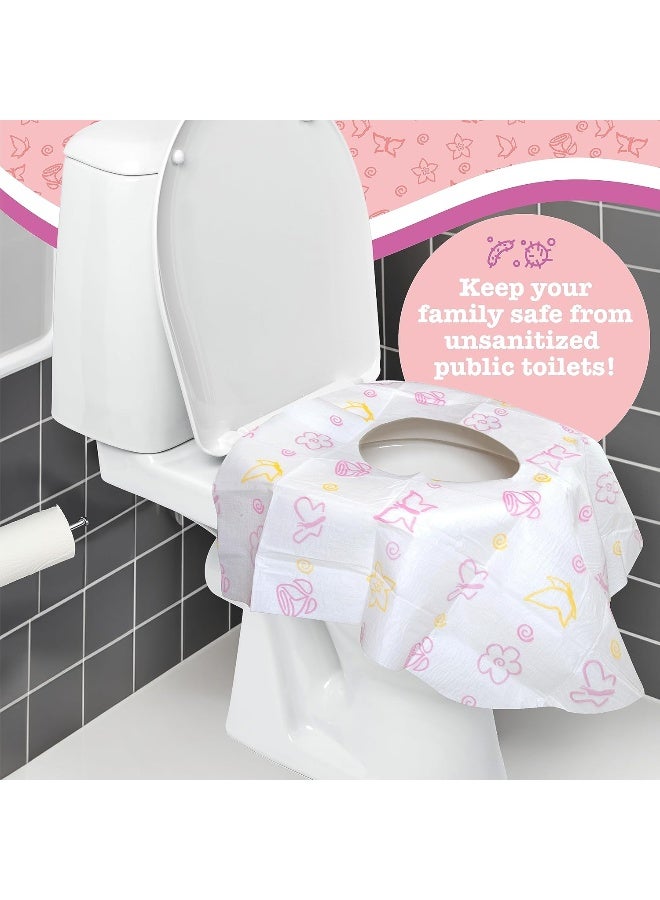 Potty Shields أغطية مقاعد المرحاض القابلة للتصرف (6 عبوات، مزهر) - غطاء مرحاض XL مقاوم للماء للأطفال، والكبار - محمول ومغلف بشكل فردي للسفر، والتدريب، والحمامات العامة - Image 2