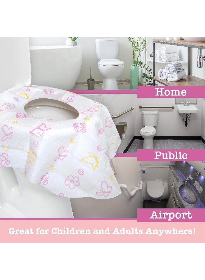 Potty Shields أغطية مقاعد المرحاض القابلة للتصرف (6 عبوات، مزهر) - غطاء مرحاض XL مقاوم للماء للأطفال، والكبار - محمول ومغلف بشكل فردي للسفر، والتدريب، والحمامات العامة - Image 4
