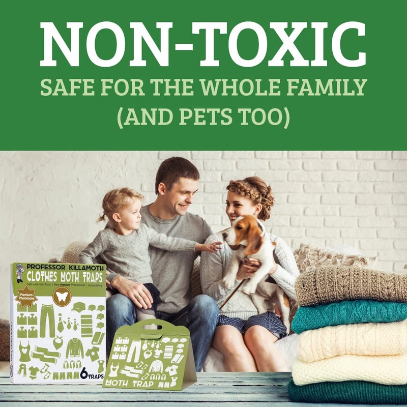 Professor Killamoth Clothes Moth Traps 6 Pack | Child and Pet Safe | No insecticides | Premium Attractant | Protect Clothes, Sweaters, Wool, Carpet | Safe Moth Killer - Image 4