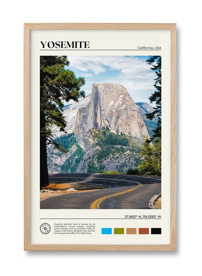 HesenDot Natural OAK Wood Yosemite National Park Framed Wall Art,12x16in Natural Scenery Canvas Wall Print,Classic Urban Landmark Wall Decor for Living Room,Bedroom,Office Gallery Gifts Set of 1 - Image 1