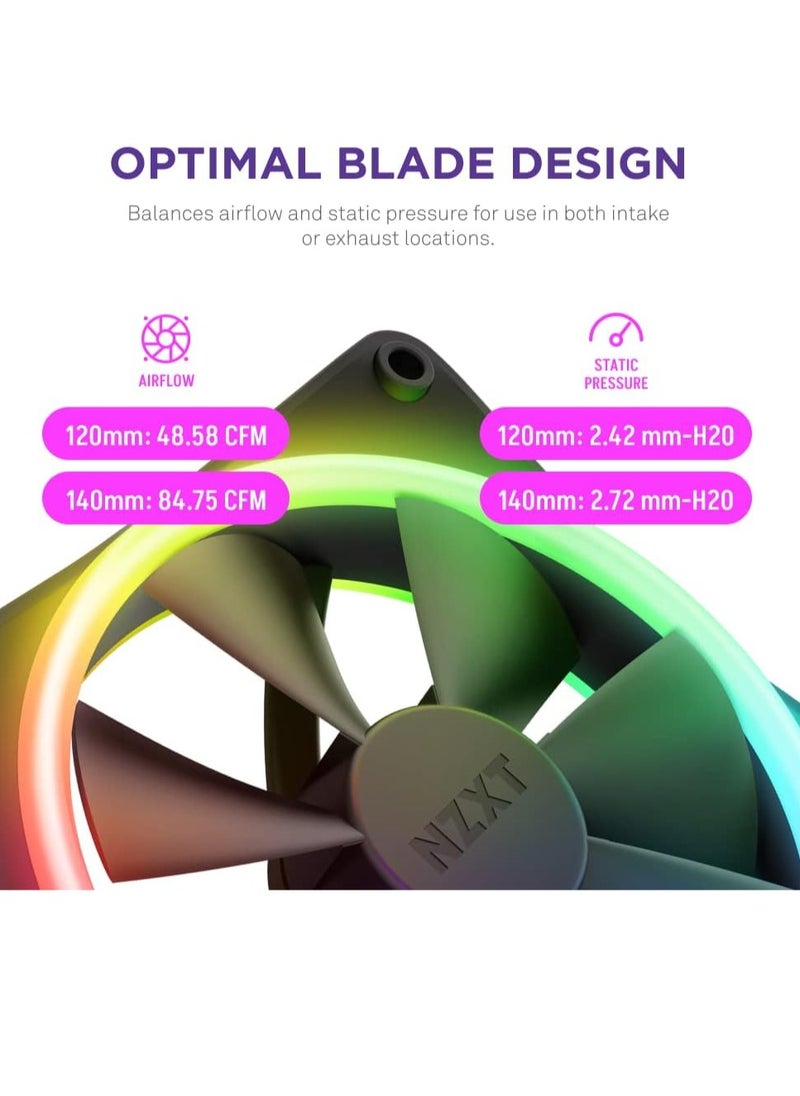 NZXT - F120 RGB Duo Triple Pack - 3 x 120mm Dual-Sided RGB Fans with RGB Controller – 20 Individually Addressable LEDs – Balanced Airflow and Static Pressure – Fluid Dynamic Bearing – PWM - Image 1