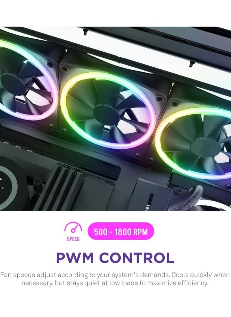 NZXT - F120 RGB Duo Triple Pack - 3 x 120mm Dual-Sided RGB Fans with RGB Controller – 20 Individually Addressable LEDs – Balanced Airflow and Static Pressure – Fluid Dynamic Bearing – PWM - Image 1