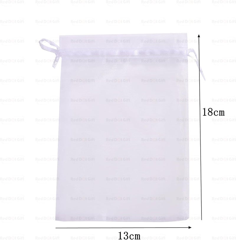 Red Dot Gift REDDOTGIFT Pack of 50 Organza Bags, 13x18cm White Mesh Drawstring Gift Bags - Image 2