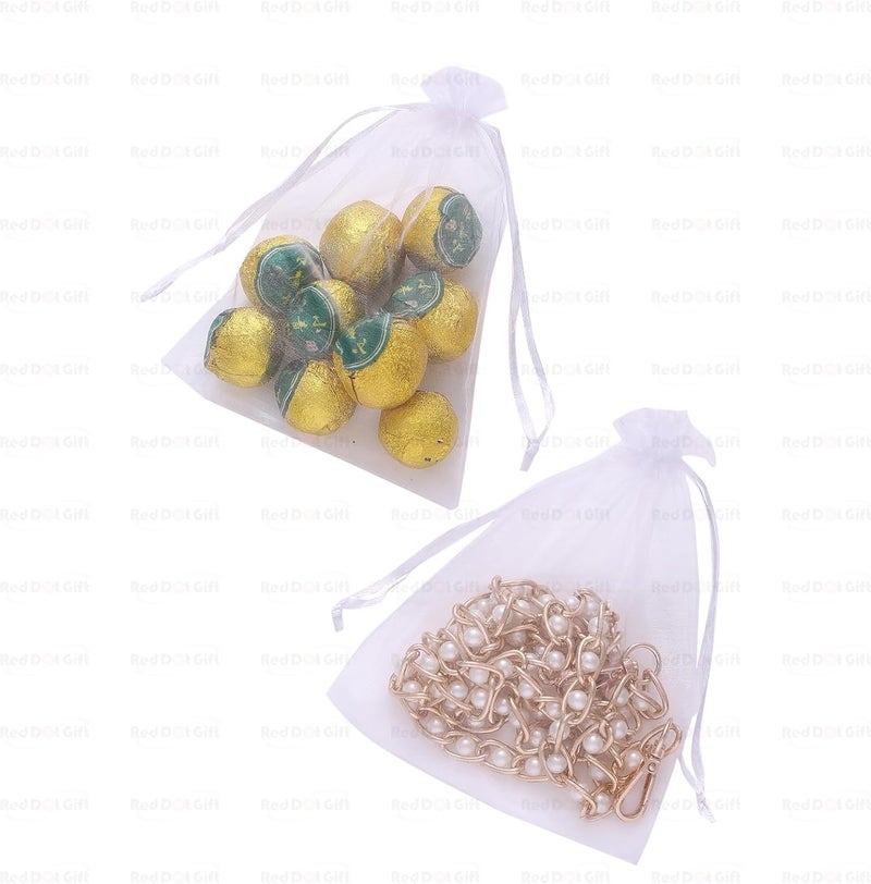 Red Dot Gift REDDOTGIFT Pack of 50 Organza Bags, 13x18cm White Mesh Drawstring Gift Bags - Image 5