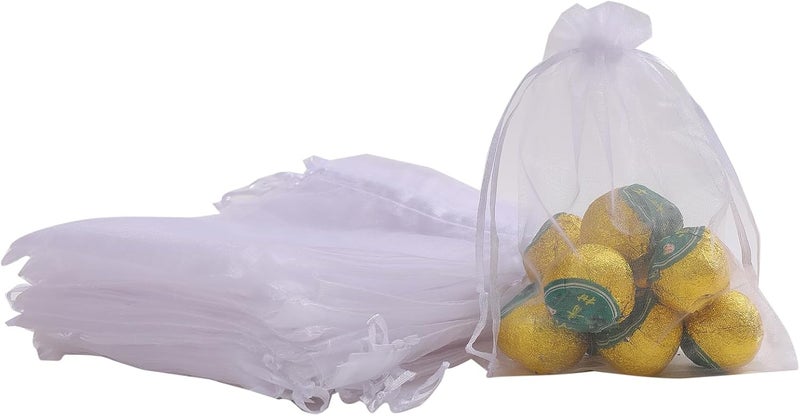 Red Dot Gift REDDOTGIFT Pack of 50 Organza Bags, 13x18cm White Mesh Drawstring Gift Bags - Image 1