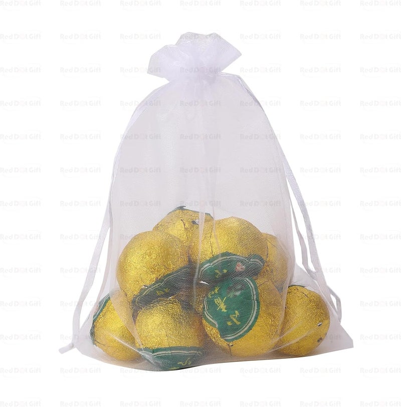 Red Dot Gift REDDOTGIFT Pack of 50 Organza Bags, 13x18cm White Mesh Drawstring Gift Bags - Image 3