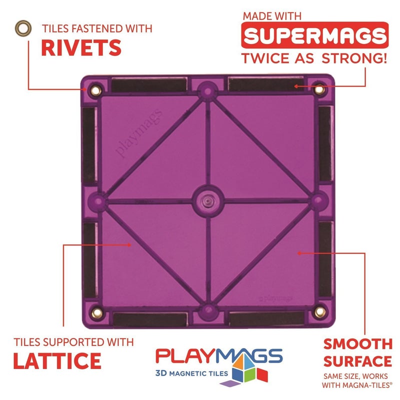 Playmags Magnetic Tiles, 30-Piece Magnet Squares Expansion Set, Construction Building Blocks, Starter Set for Kids Ages 3+ - Image 4