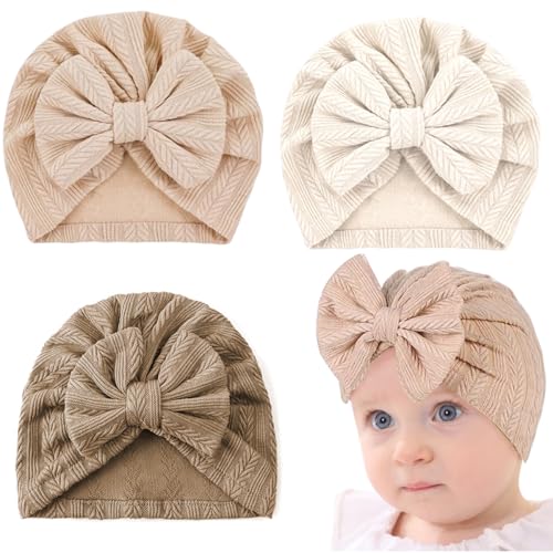 PALAY® 3pcs Cap for Baby Girl Boy, Lovely Bow Caps for Babies, Soft Warm Baby Cap 0-3 Month Baby Girl 3-12 Months, Infant Hat Newborns Shower Gifts - Image 1