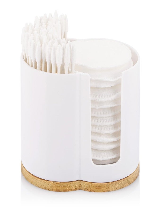 Tbestmax Qtip Dispenser 2-Grid Cotton Ball , Swab, Round Pads Holder for Bathroom Container Organizer, Plastic, White - Image 1