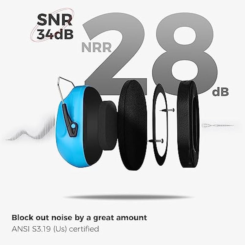 بروكيس سماعات اذن للحد من الضوضاء، سماعات راس ان ار ار 28 ديسيبل لحماية السمع، واقيات اذن احترافية بخاصية الغاء الضوضاء للبناء والعمل والفعاليات الرياضية ودراسة النجارة - Image 3
